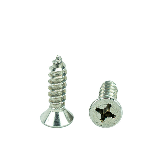 #14 x 1" Flat Head Phillips Sheet Metal Screws Self Tapping,18-8 Stainless Steel, Full Thread