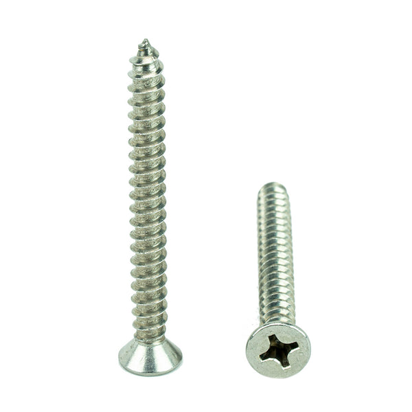 #14 x 2-1/2" Flat Head Phillips Sheet Metal Screws Self Tapping,18-8 Stainless Steel, Full Thread