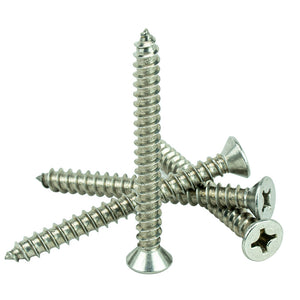 #12 x 2-1/2" Flat Head Phillips Sheet Metal Screws Self Tapping,18-8 Stainless Steel, Full Thread