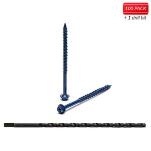 3/16" X 3-1/4" Hex Head Blue Concrete Screws to Anchor Masonry, Block & Brick 100 Qty with Drill Bit by Bridge Fasteners