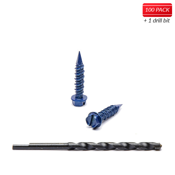 1/4" X 1-1/4" Hex Head Blue Concrete Screws to Anchor Masonry, Block & Brick 100 Qty with Drill Bit by Bridge Fasteners