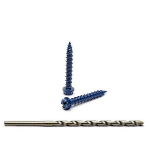 1/4" X 2-3/4" Hex Head Blue Concrete Screws to Anchor Masonry, Block & Brick 100 Qty with Drill Bit by Bridge Fasteners