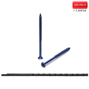 3/16" x 3-1/4" Phillips Flat Head Blue Concrete Screws to Anchor Masonry, Block & Brick 100 Qty with Drill Bit by Bridge Fasteners