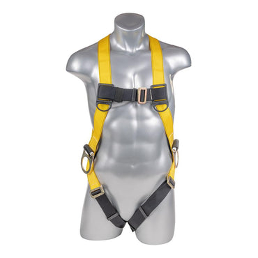 Construction Safety Harness 3 Point Pass-Thru Legs, Back/Side D-Rings, Yellow - Defender Safety Products