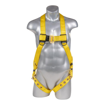 Construction Safety Harness 3 Point, Grommet Legs, Back D-Ring, Yellow - Defender Safety Products