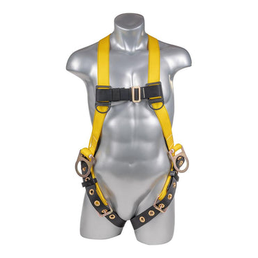 Construction Safety Harness 3 Point, Grommet Legs, Backside D-Rings, Yellow - Defender Safety Products