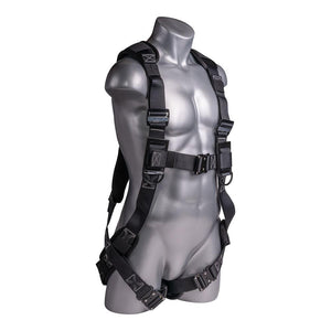 Construction Safety Harness 5 Point, QCB, Padded Back, Grommet Legs, Back D-Ring, Black - Defender Safety Products