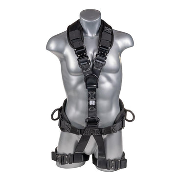 Construction Safety Harness 5 Point, QCB, Padded Back & Leg, Back/Side D-Rings, Positioning Belt, Dual Front D-Rings - Defender Safety Products